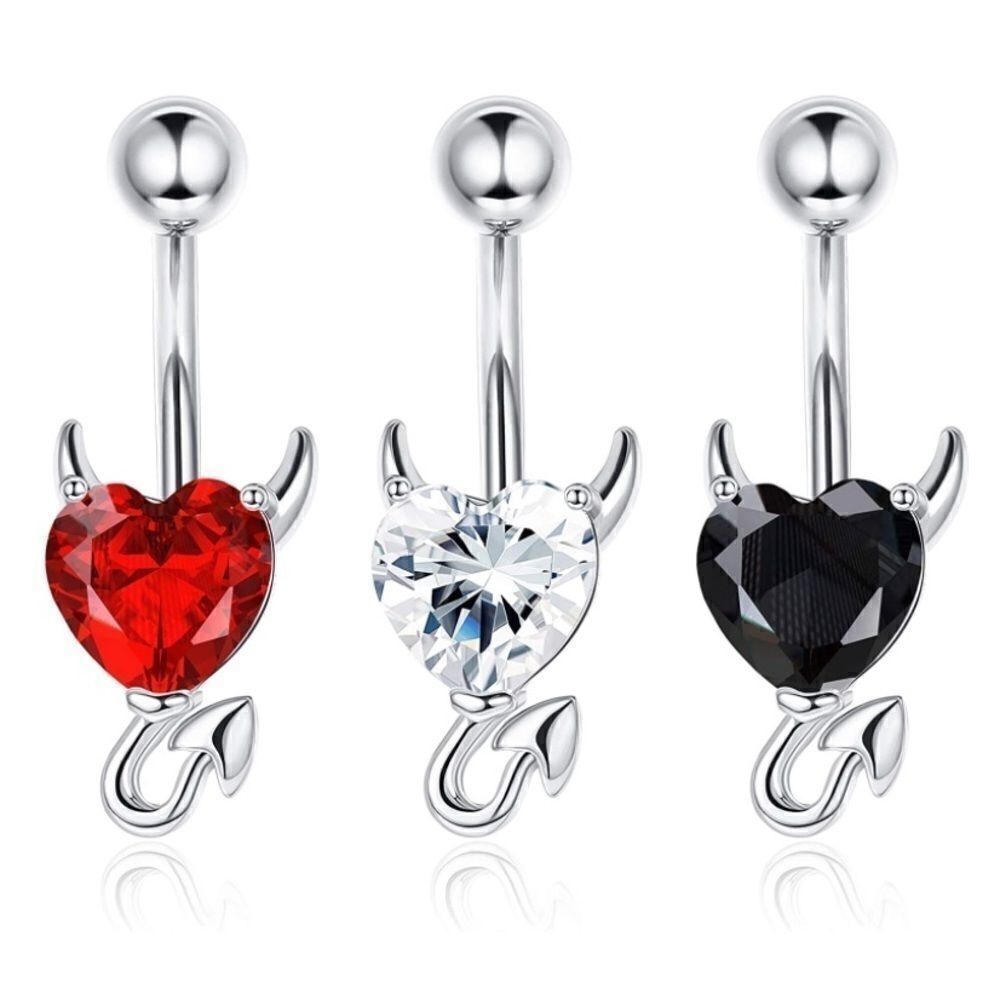 14G 316L Crystal Devil Heart Belly Rings Set of 3